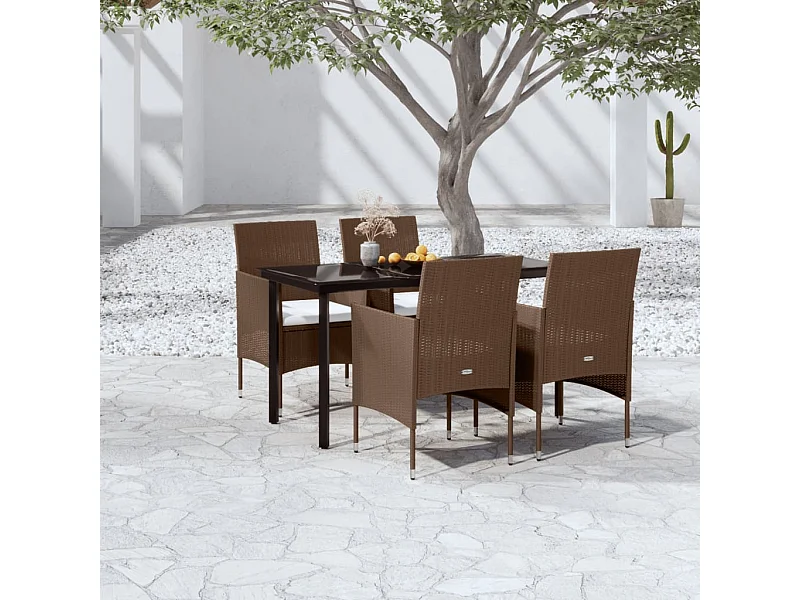 Mobilier de salle à manger de jardin coussins 5 pcs Marron-noir 2