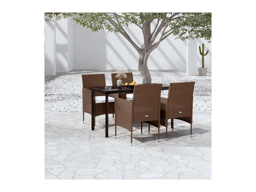 Mobilier de salle à manger de jardin coussins 5 pcs Marron-noir 2