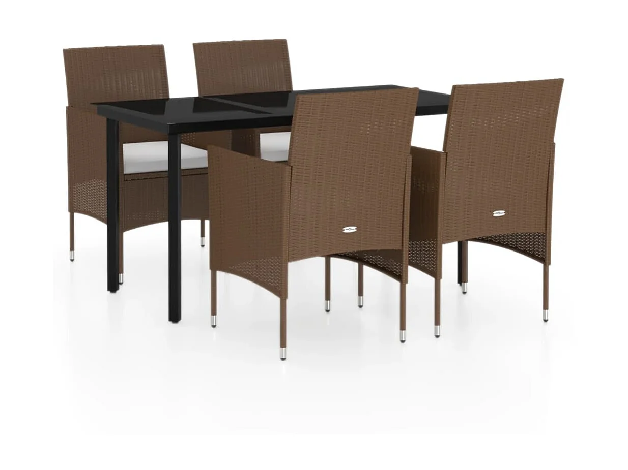 Mobilier de salle à manger de jardin coussins 5 pcs Marron-noir 2
