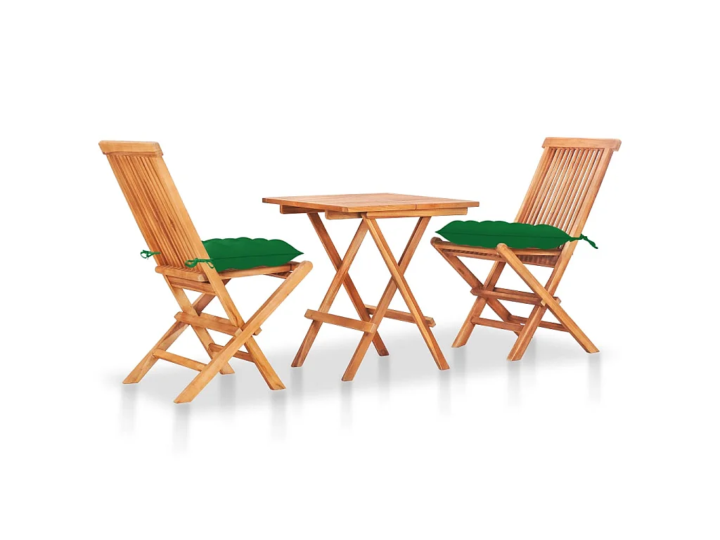 Ensemble de bistro 3 pcs avec coussins vert Bois de teck massif 2