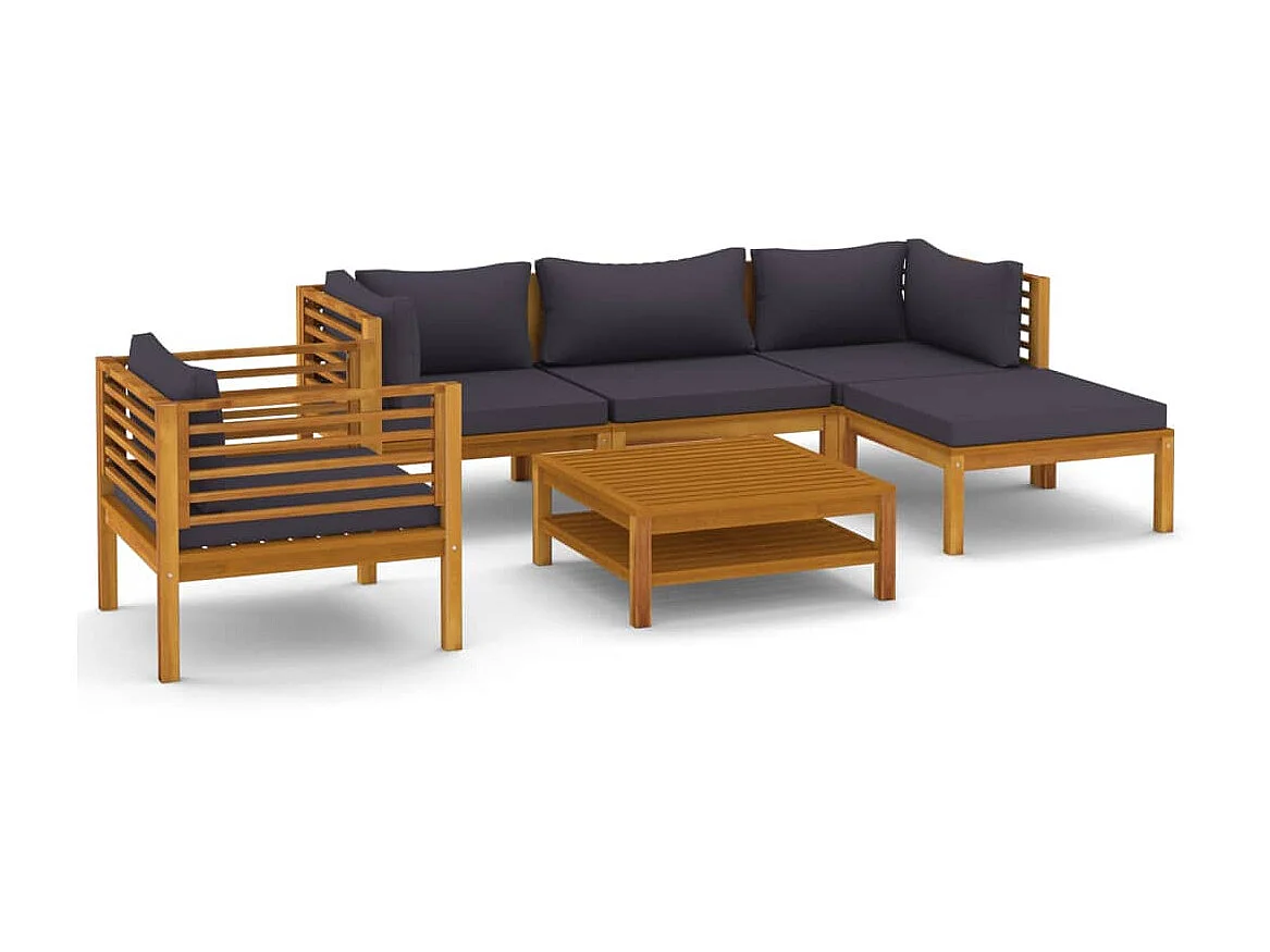 Salon de jardin 6 pcs avec coussin Bois d'acacia solide 11
