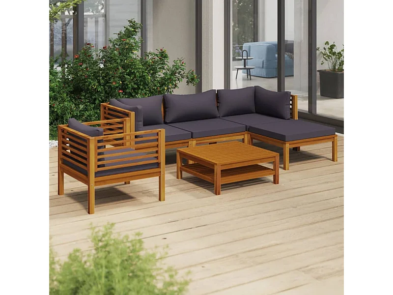 Salon de jardin 6 pcs avec coussin Bois d'acacia solide 11