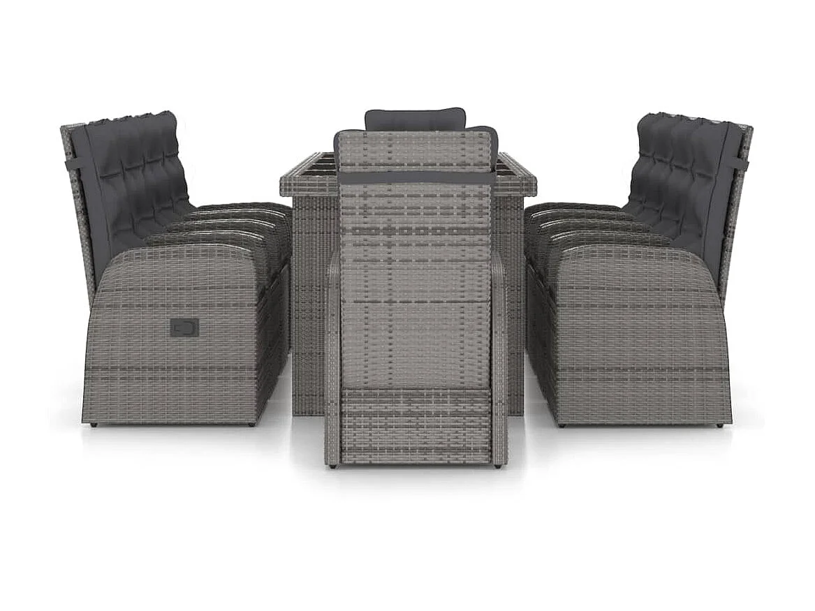 Mobilier à dîner jardin 11pcs avec coussins Résine tressée Gris