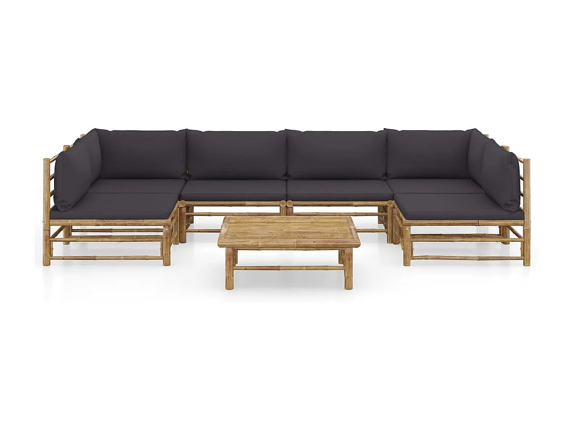 Salon de jardin 7 pcs avec coussins gris foncé Bambou 2