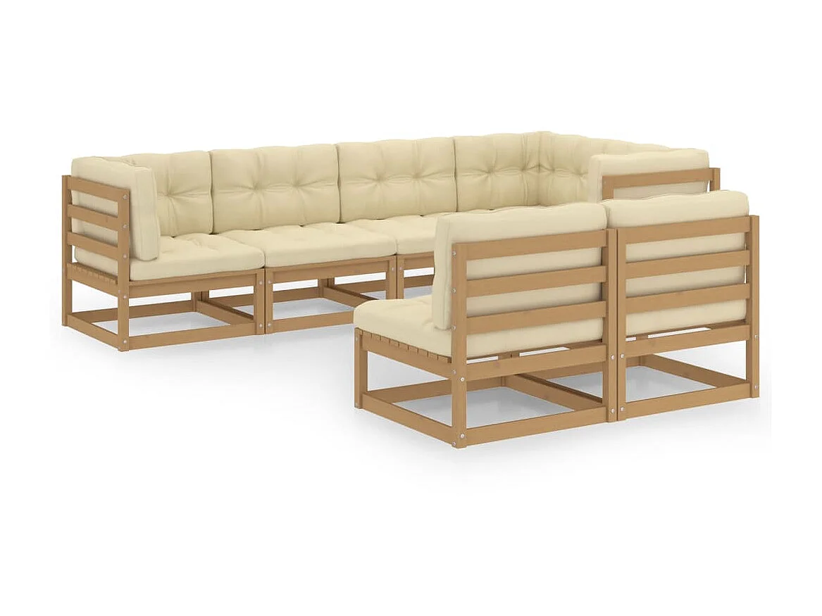 Salon de jardin 7 pcs avec coussins Bois de pin massif 73