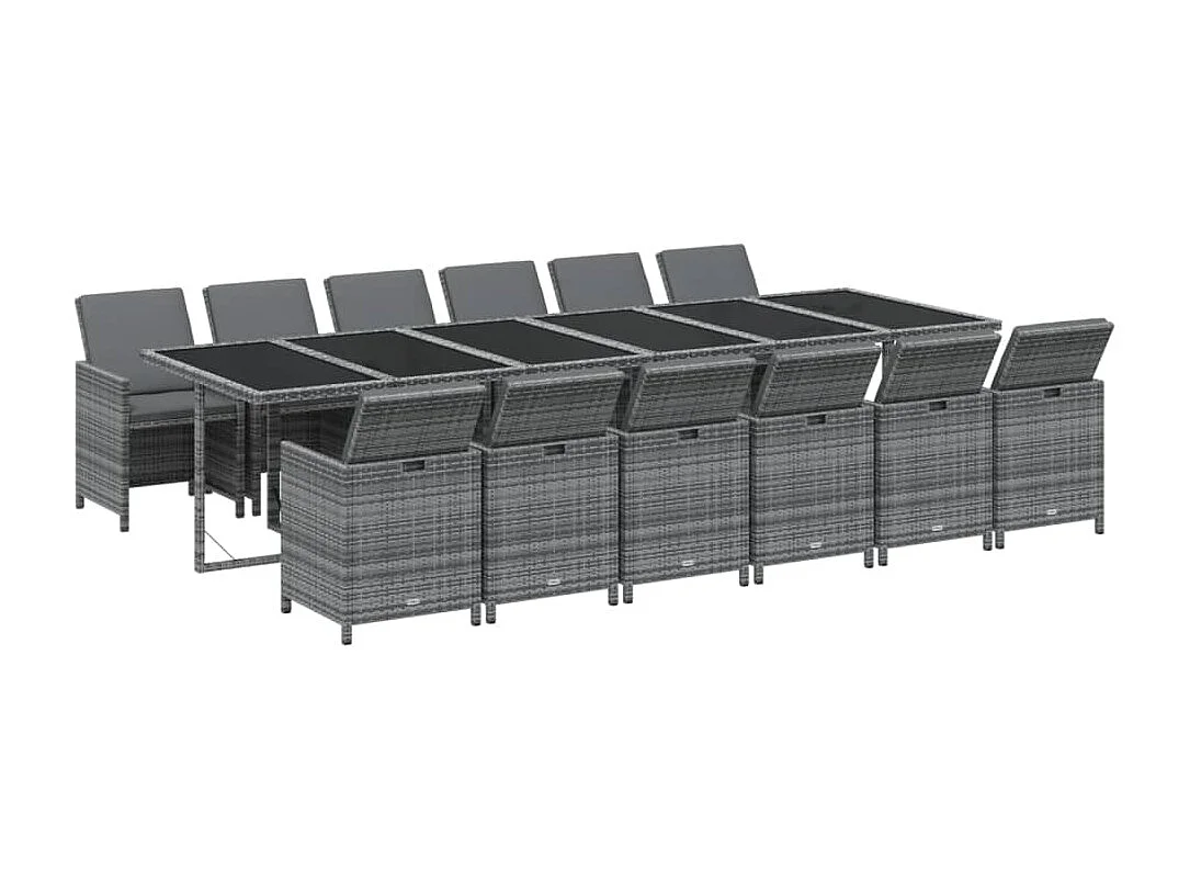 Ensemble à dîner de jardin coussins 13 pcs Résine tressée Gris