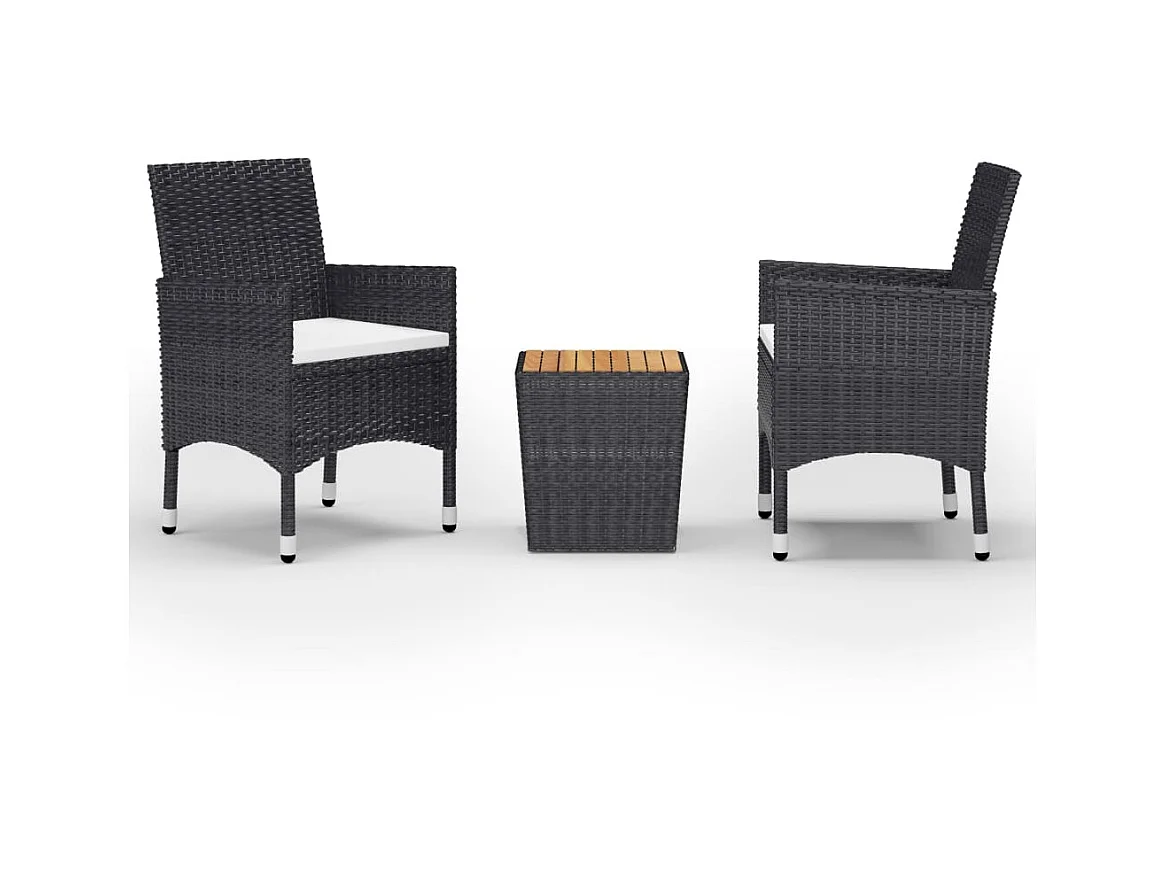 Ensemble de bistro 3 pcs Résine tressée et bois d'acacia Noir 2