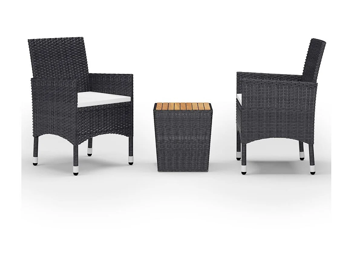 Ensemble de bistro 3 pcs Résine tressée et bois d'acacia Noir 2