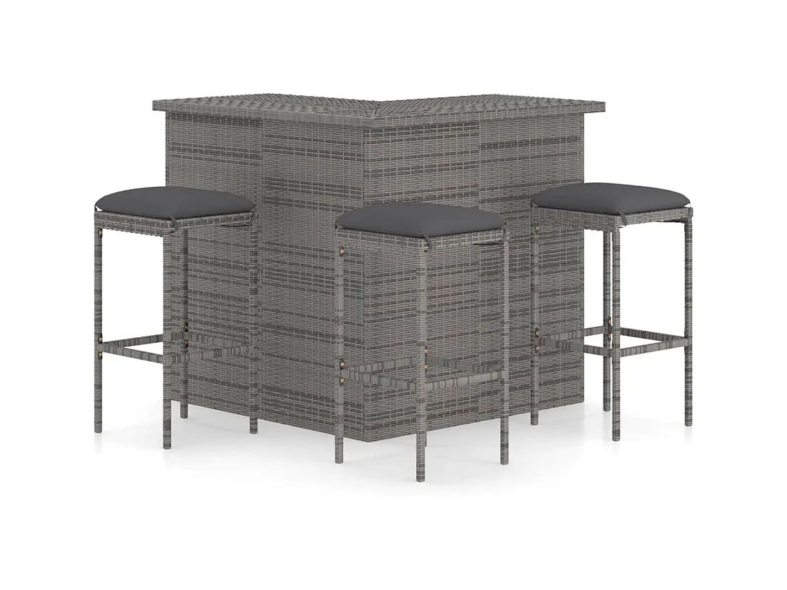 Meuble de bar de jardin 4 pcs avec coussins Résine tressée Gris