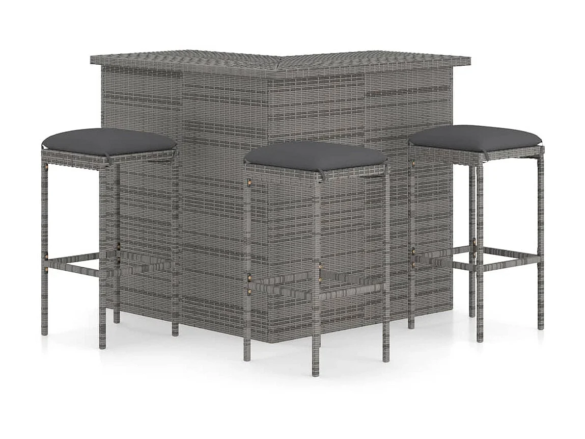 Meuble de bar de jardin 4 pcs avec coussins Résine tressée Gris