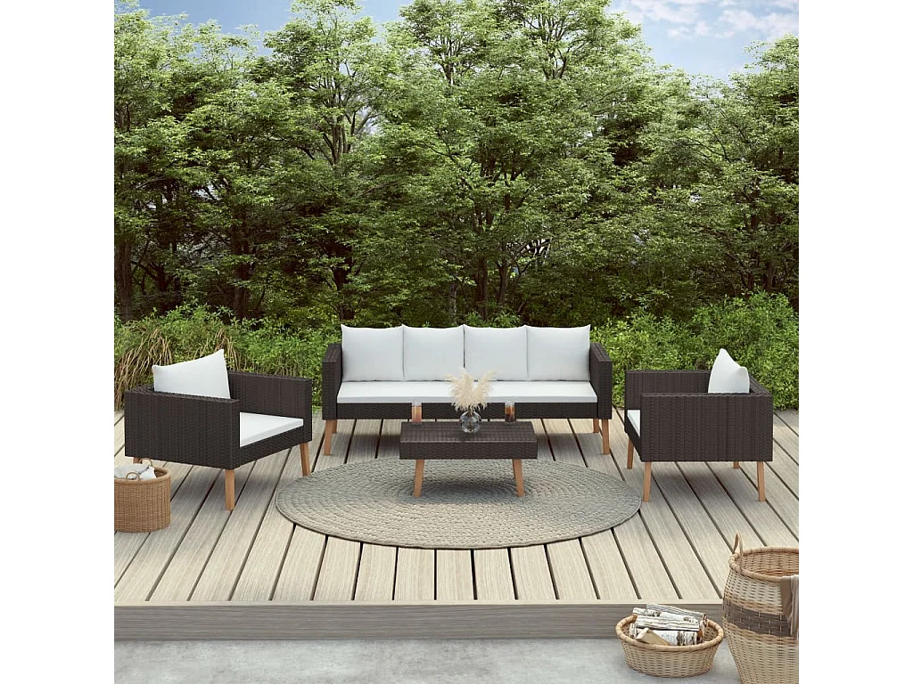 Salon de jardin 4 pcs avec coussins Résine tressée Noir 15