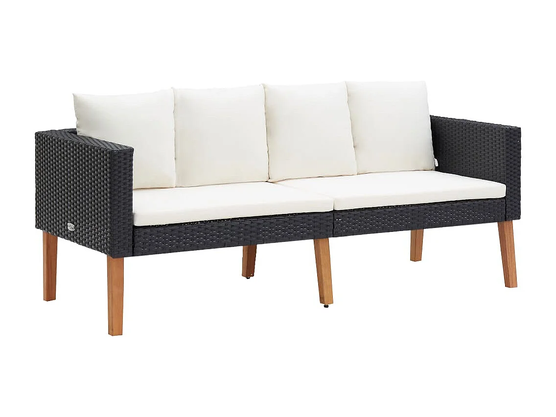 Salon de jardin 4 pcs avec coussins Résine tressée Noir 15