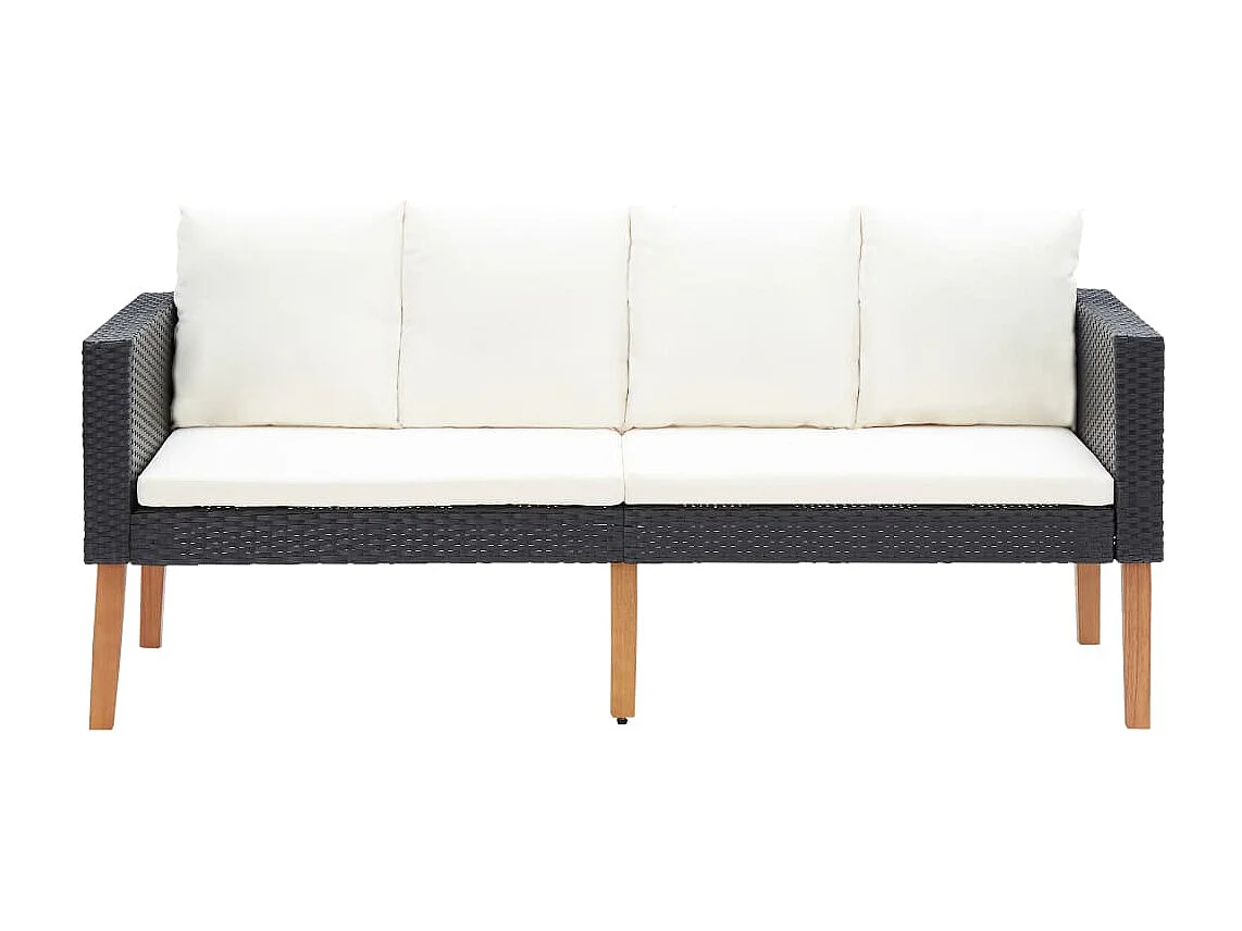 Salon de jardin 4 pcs avec coussins Résine tressée Noir 15