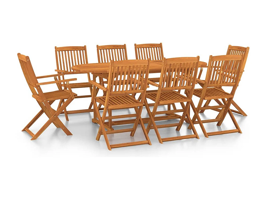 Mobilier à dîner de jardin 9 pcs Bois d'acacia massif 3