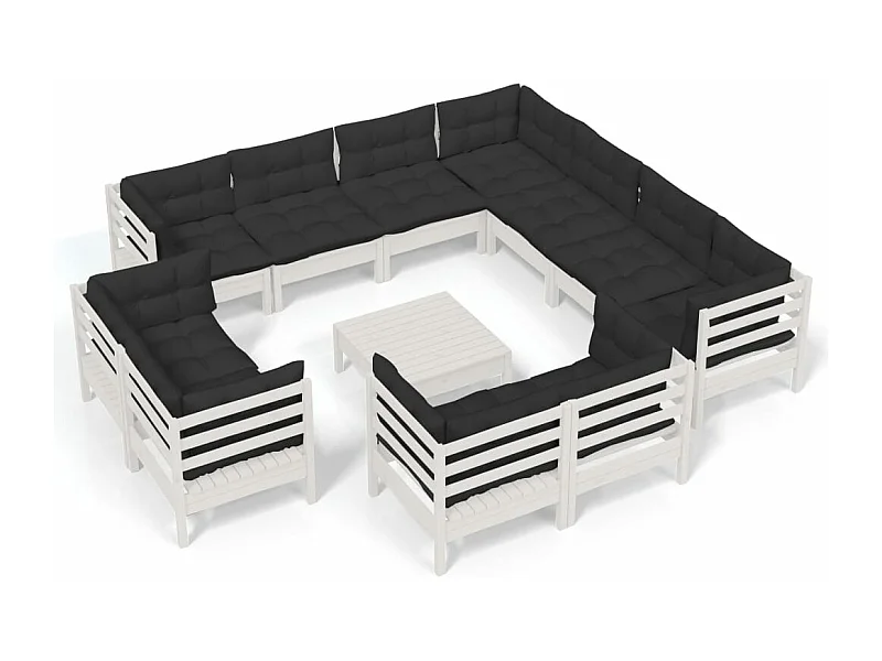 Salon de jardin 12 pcs avec coussins Blanc Bois de pin solide 5