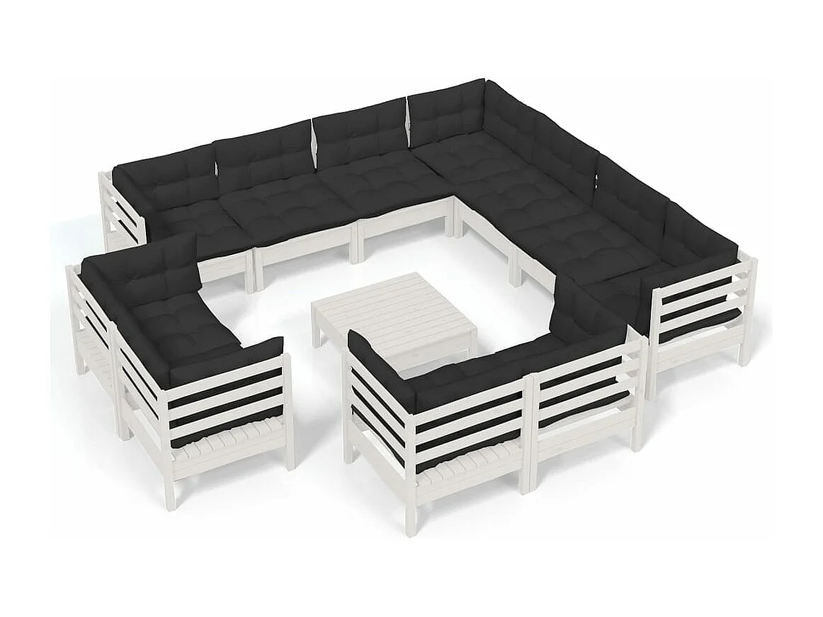 Salon de jardin 12 pcs avec coussins Blanc Bois de pin solide 5