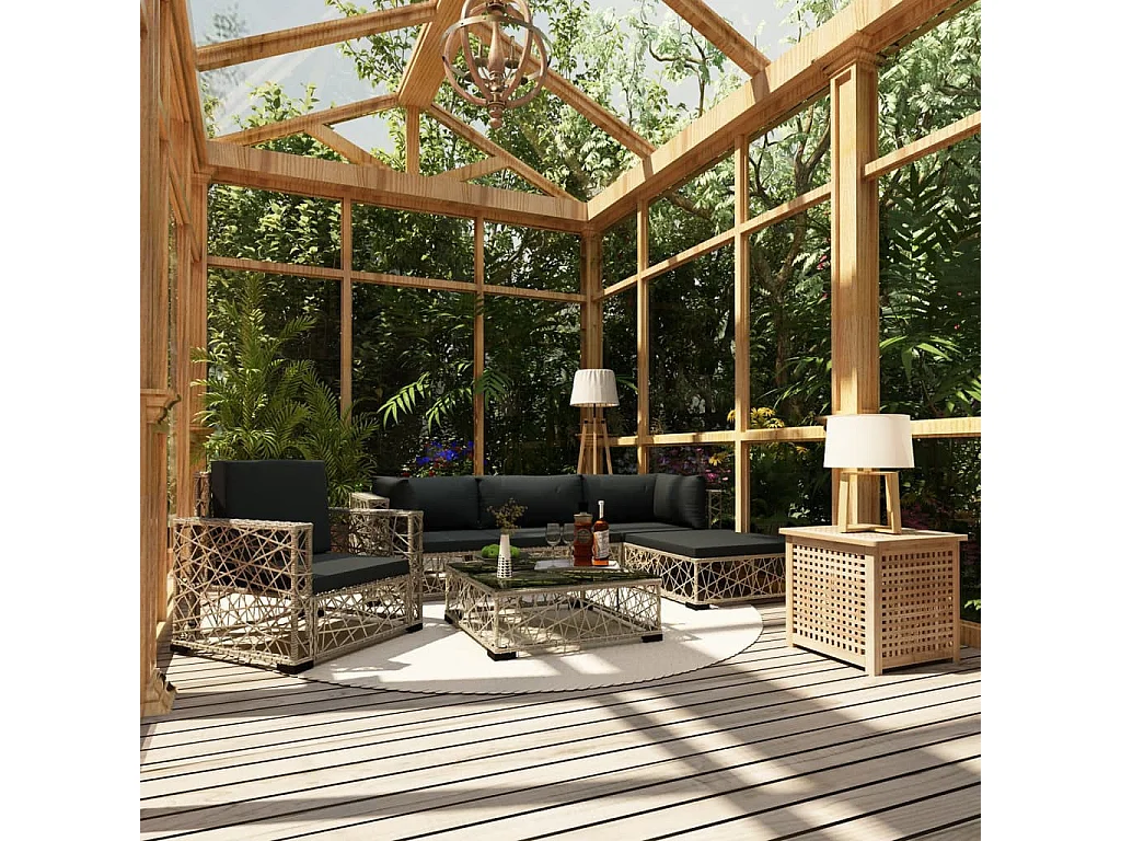 Salon de jardin 6 pcs avec coussins Résine tressée Gris 43