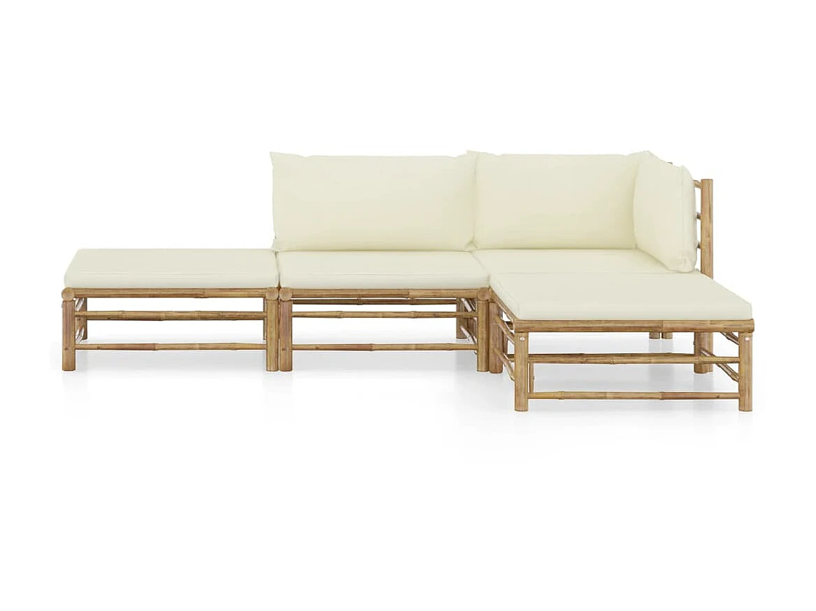 Salon de jardin 4 pcs avec coussins blanc crème Bambou 2