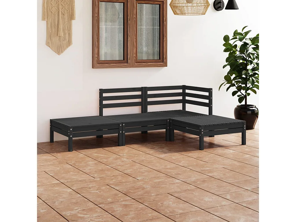 Salon de jardin 4 pcs Noir Bois de pin massif 15