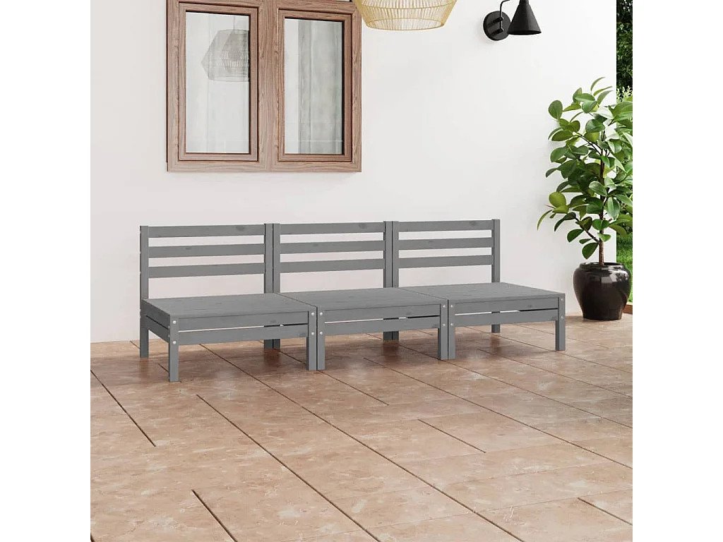 Salon de jardin 3 pcs Gris Bois de pin massif 9