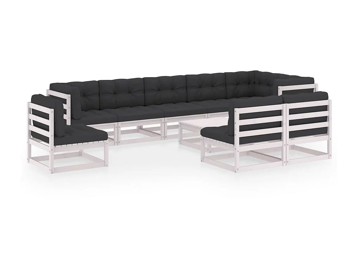 Salon de jardin 10 pcs avec coussins Bois de pin massif 12