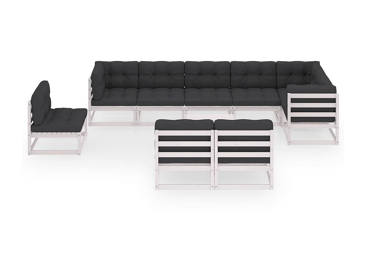 Salon de jardin 10 pcs avec coussins Bois de pin massif 12