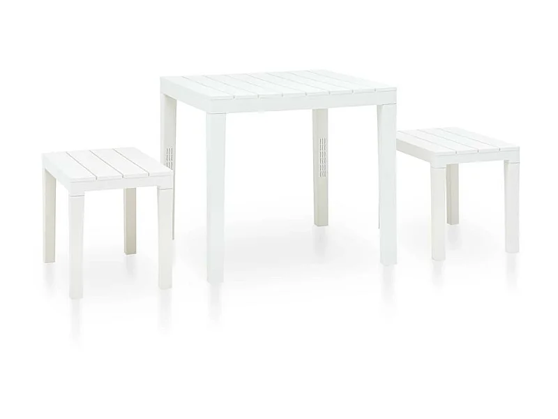 Table de jardin avec 2 bancs Plastique Blanc