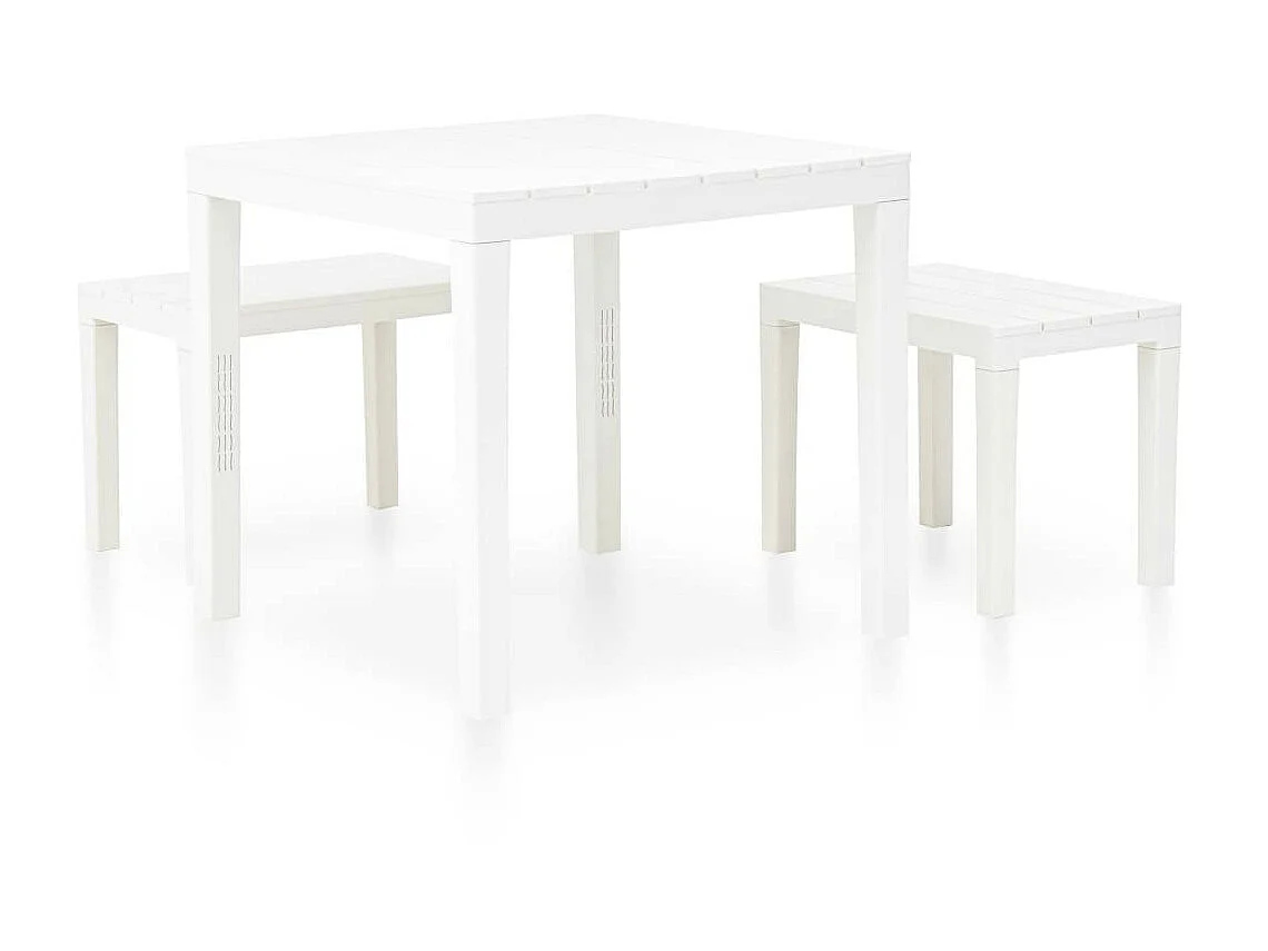 Table de jardin avec 2 bancs Plastique Blanc