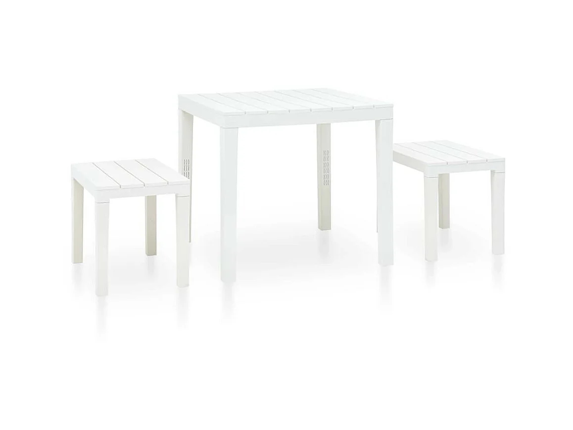 Table de jardin avec 2 bancs Plastique Blanc