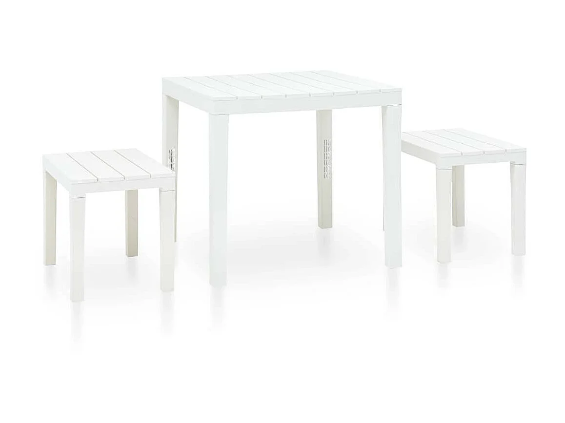 Table de jardin avec 2 bancs Plastique Blanc