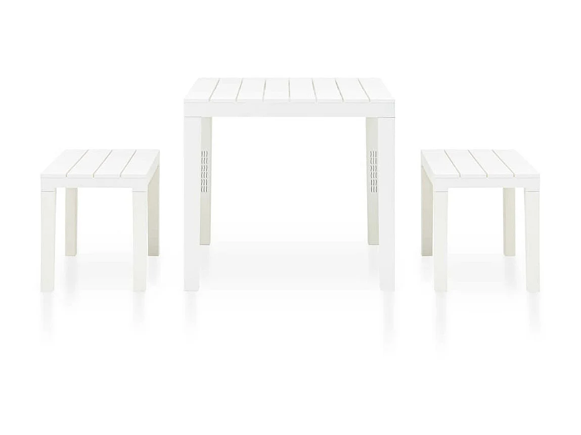 Table de jardin avec 2 bancs Plastique Blanc