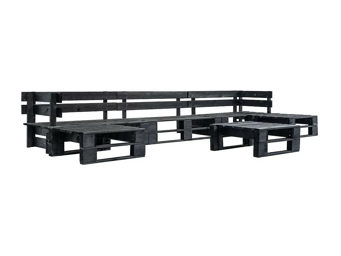 Canapés de jardin palette 6 pcs Noir Bois 2