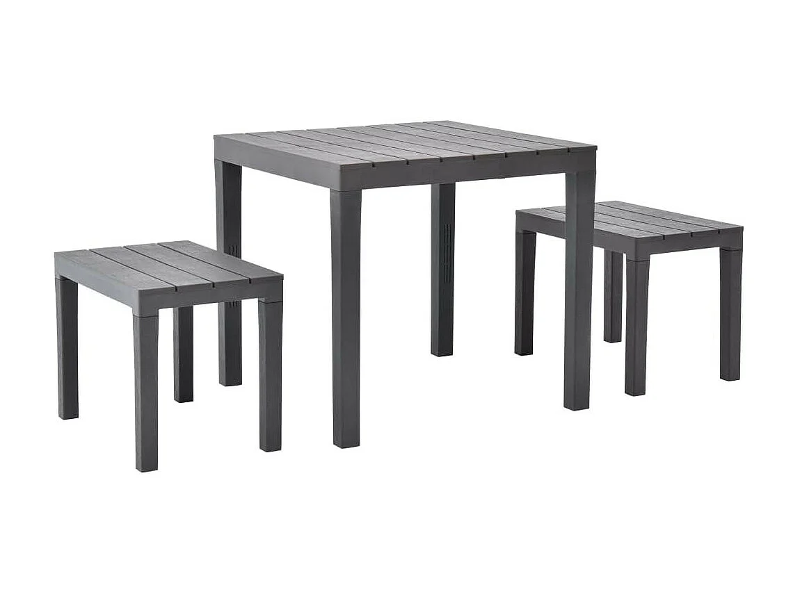 Table de jardin avec 2 bancs Plastique Marron