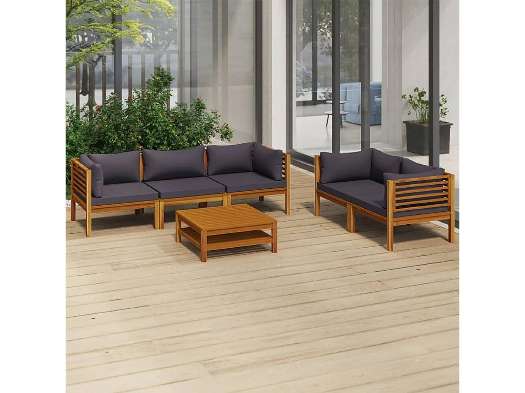 Salon de jardin 6 pcs avec coussin Bois d'acacia solide 13