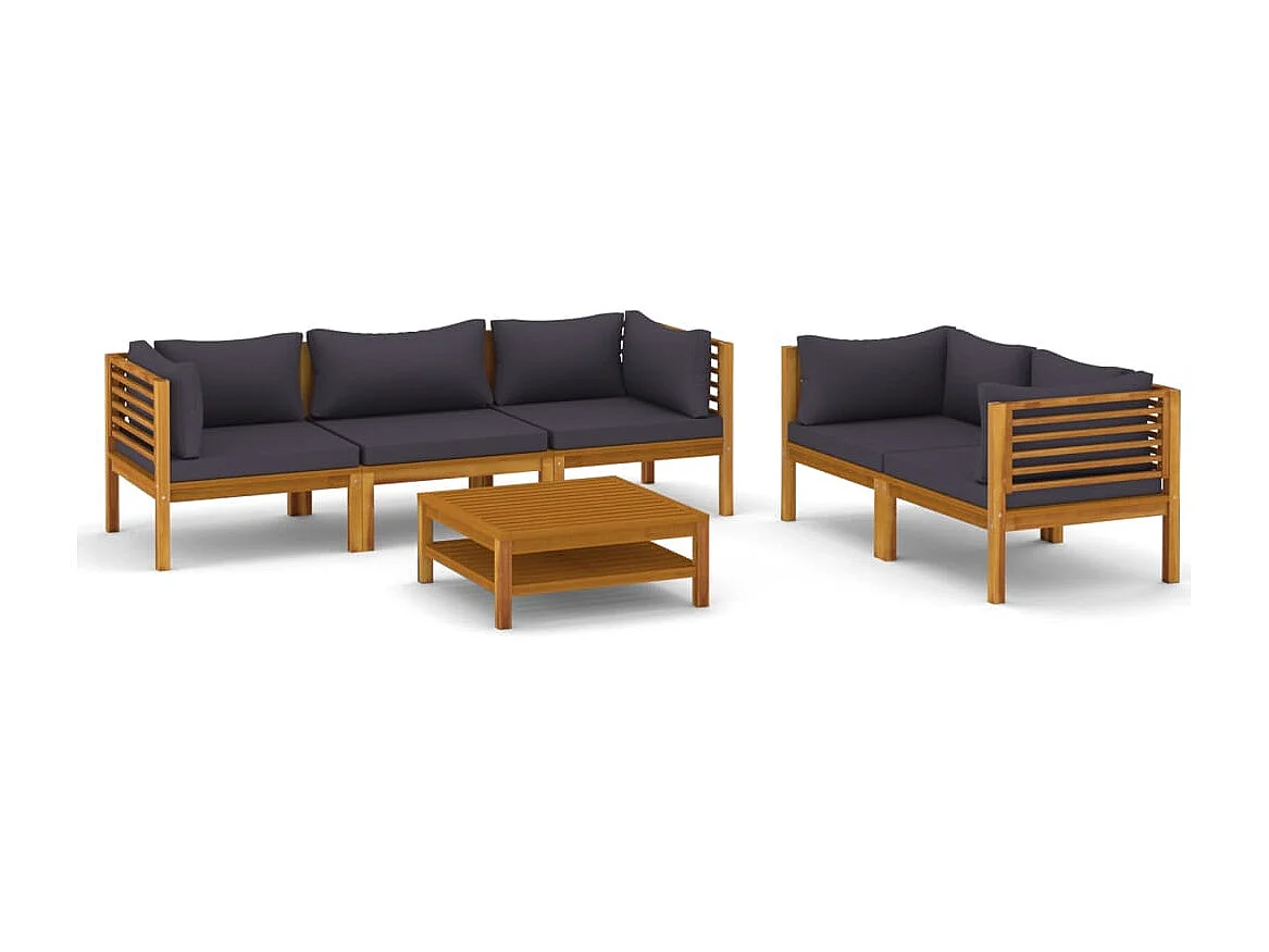 Salon de jardin 6 pcs avec coussin Bois d'acacia solide 13