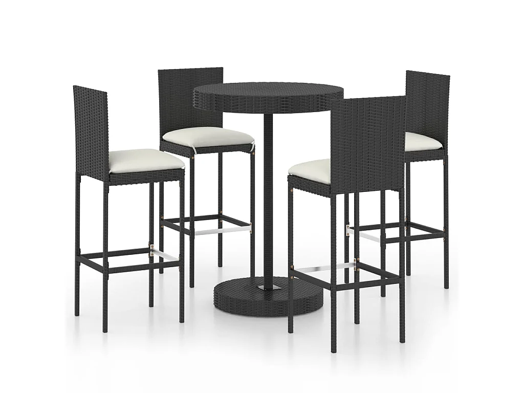 Ensemble de bar de jardin 5 pcs et coussins Résine tressée Noir