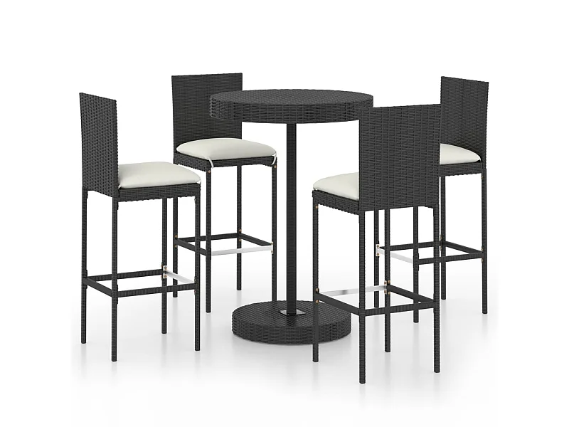 Ensemble de bar de jardin 5 pcs et coussins Résine tressée Noir