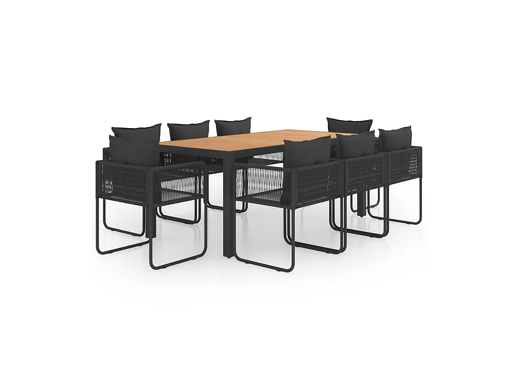 Salon de jardin 9 pcs PVC Résine tressée Noir et marron
