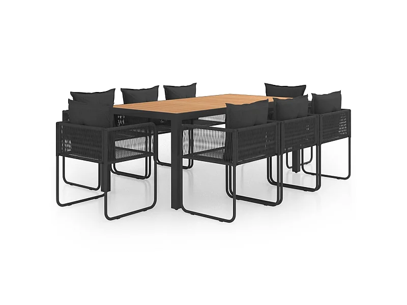 Salon de jardin 9 pcs PVC Résine tressée Noir et marron