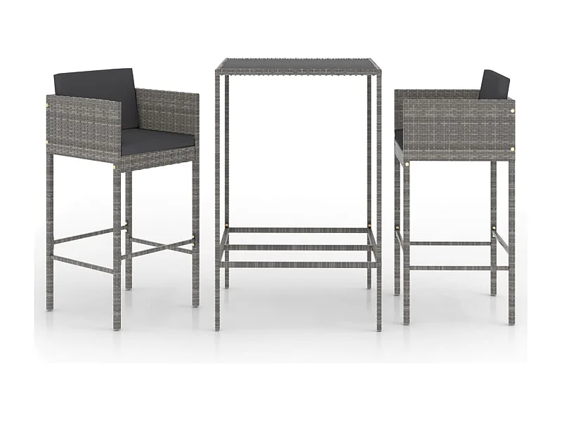 Ensemble de bar de jardin 3 pcs et coussins Résine tressée Gris 9