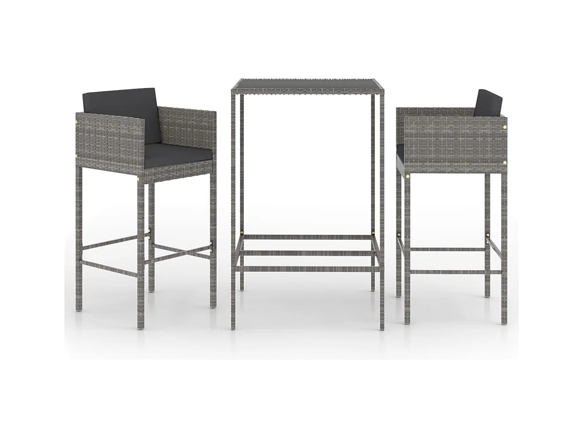 Ensemble de bar de jardin 3 pcs et coussins Résine tressée Gris 9