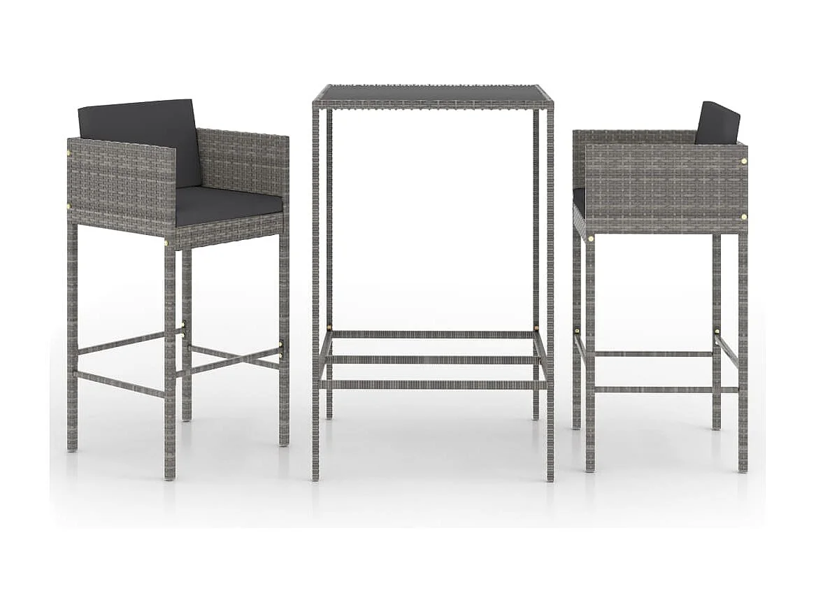 Ensemble de bar de jardin 3 pcs et coussins Résine tressée Gris 9