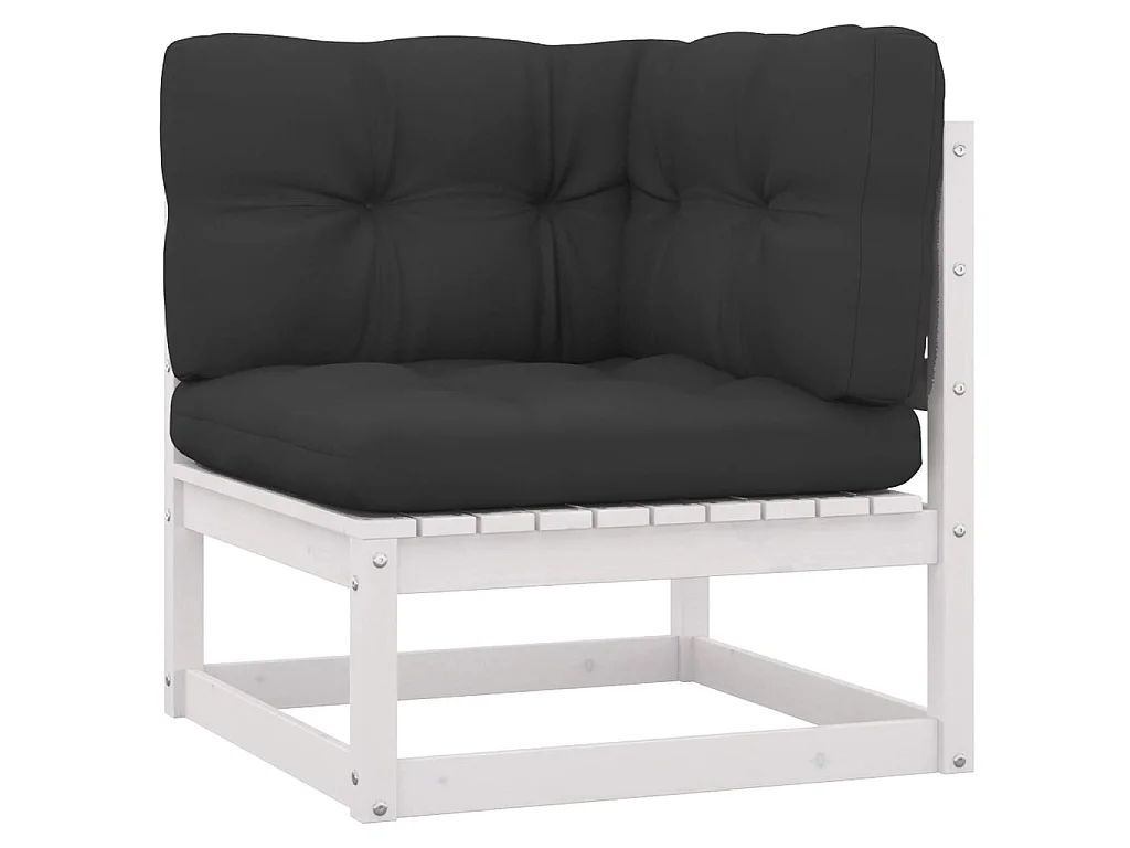 Salon de jardin 8 pcs avec coussins Blanc Bois de pin massif 3