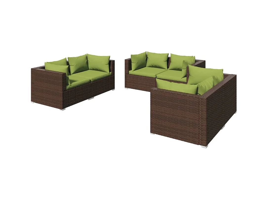 Salon de jardin 6 pcs avec coussins Résine tressée Marron 19