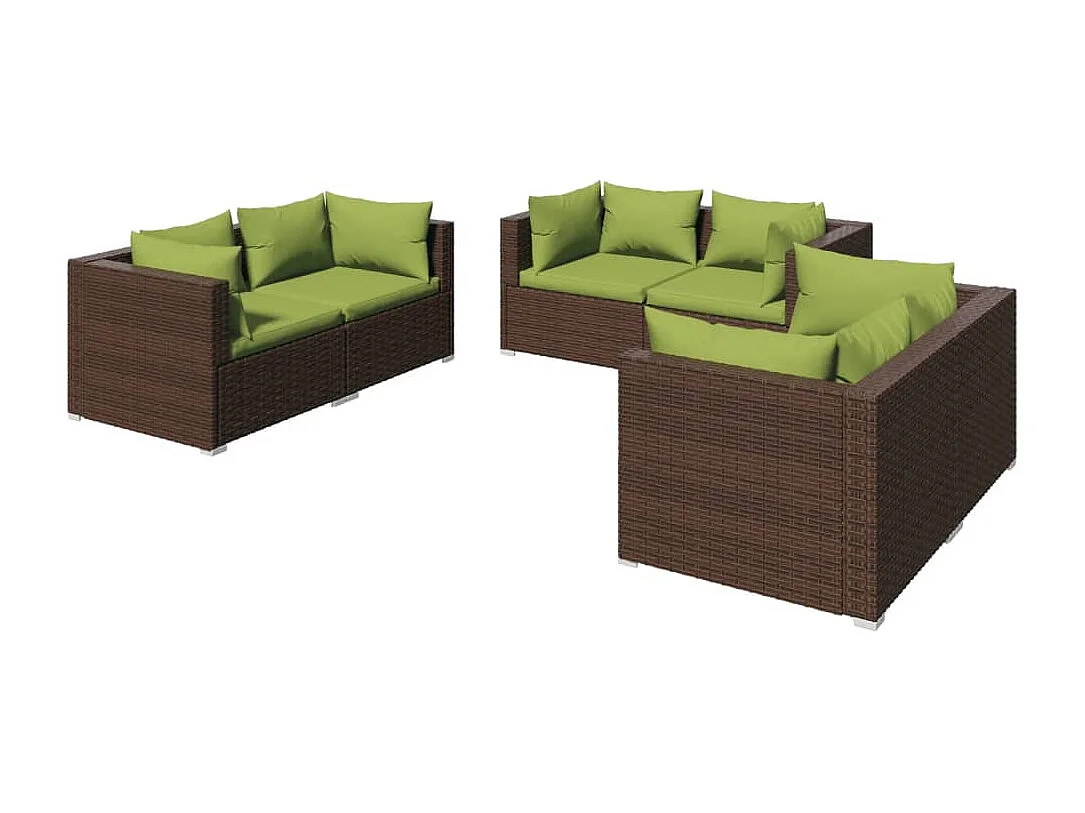Salon de jardin 6 pcs avec coussins Résine tressée Marron 19