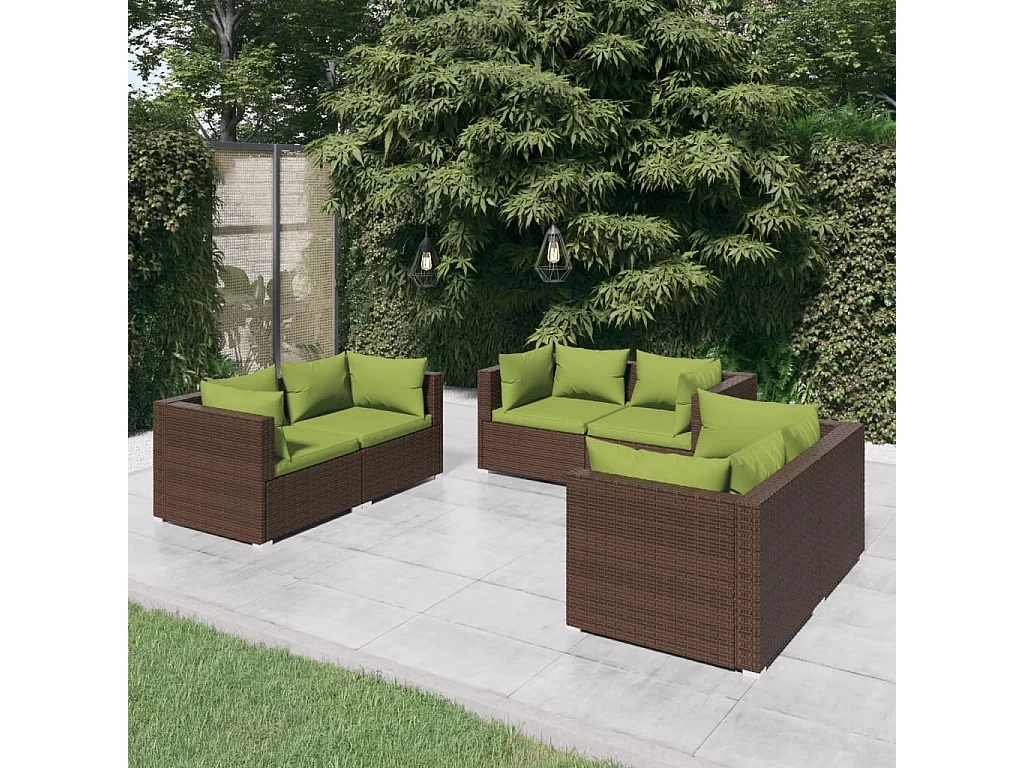 Salon de jardin 6 pcs avec coussins Résine tressée Marron 19