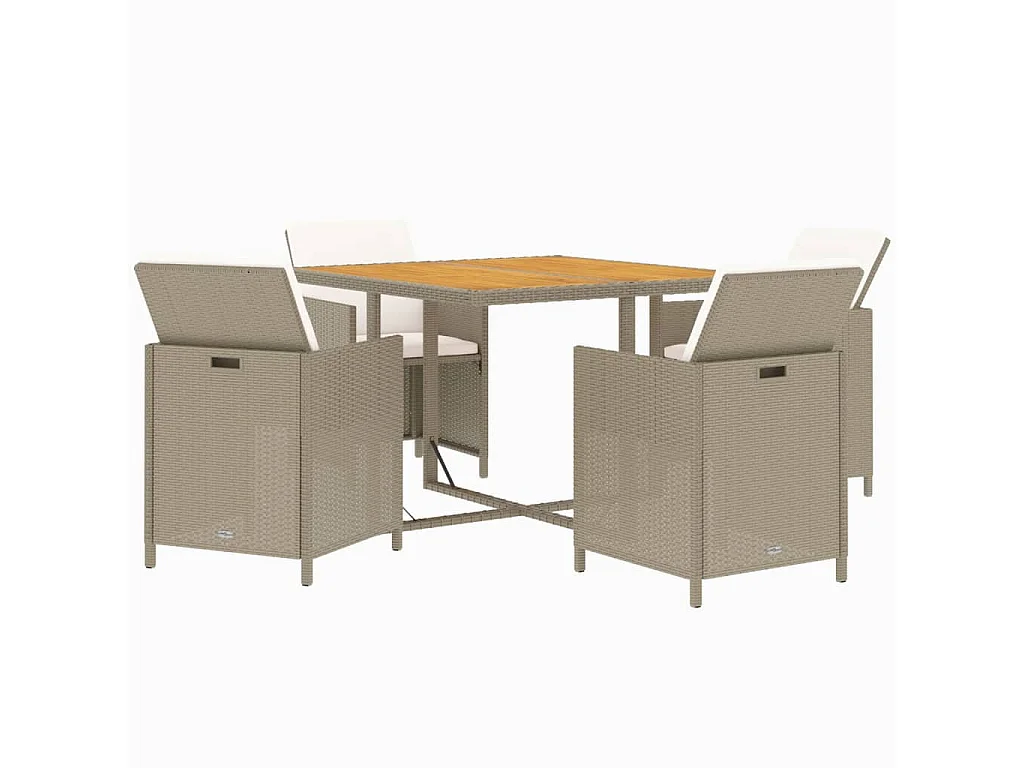 Meubles à dîner de jardin 5 pcs et coussins Poly rotin Beige