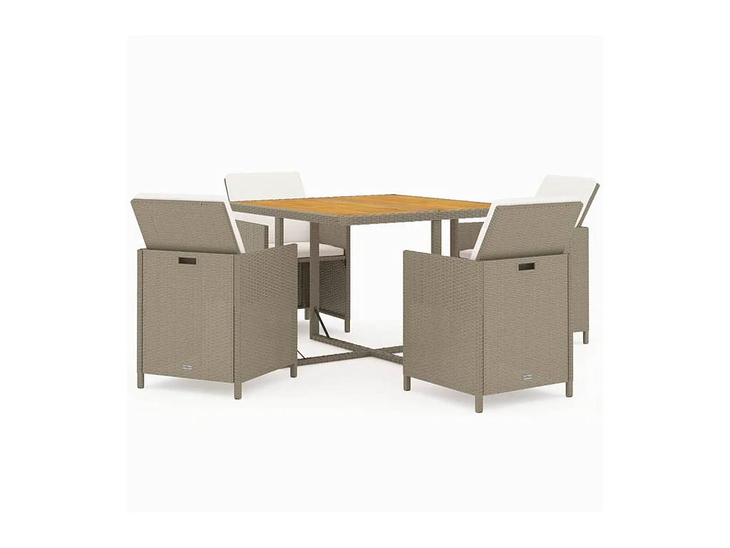 Meubles à dîner de jardin 5 pcs et coussins Poly rotin Beige