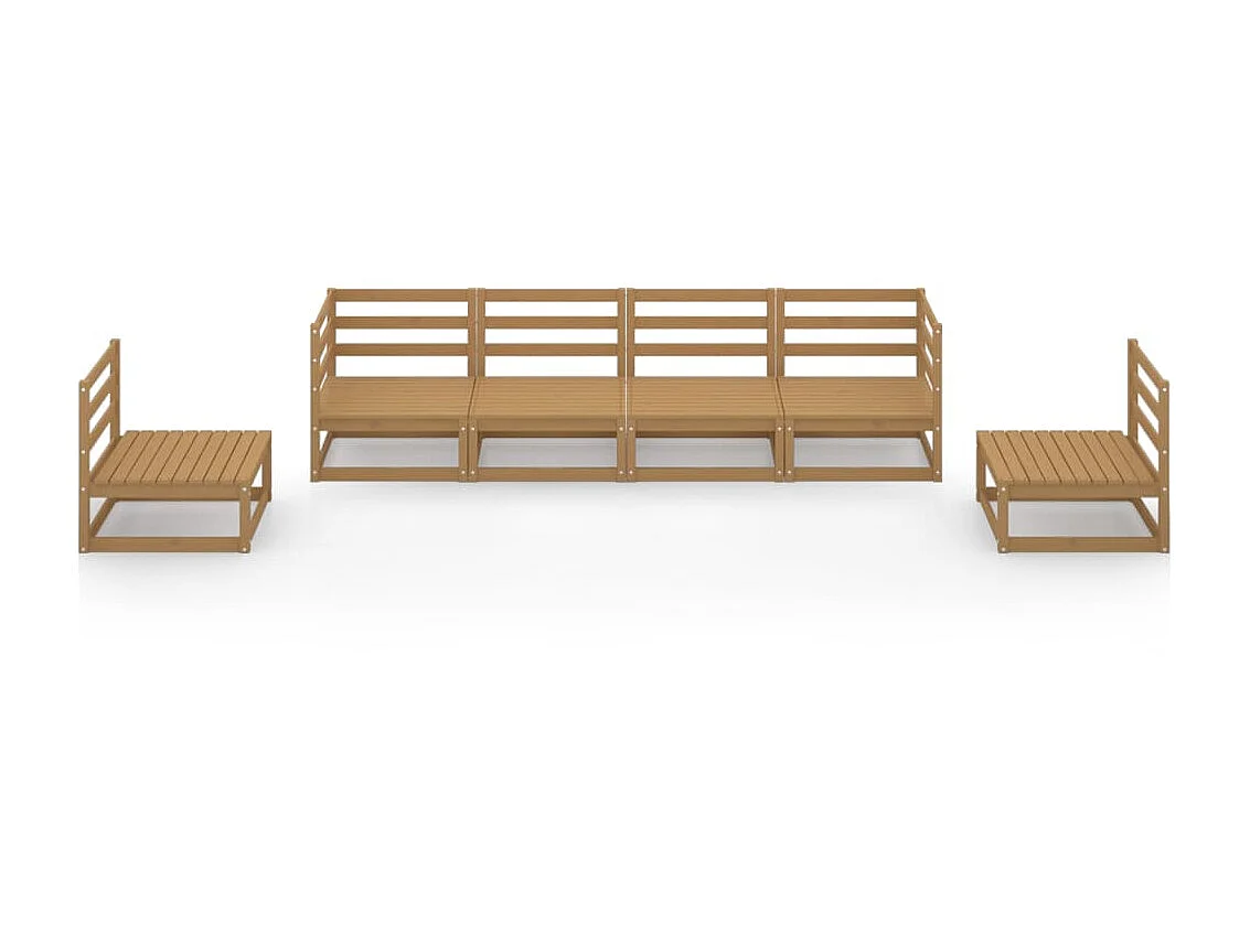 Salon de jardin 6 pcs Marron miel Bois de pin massif 11