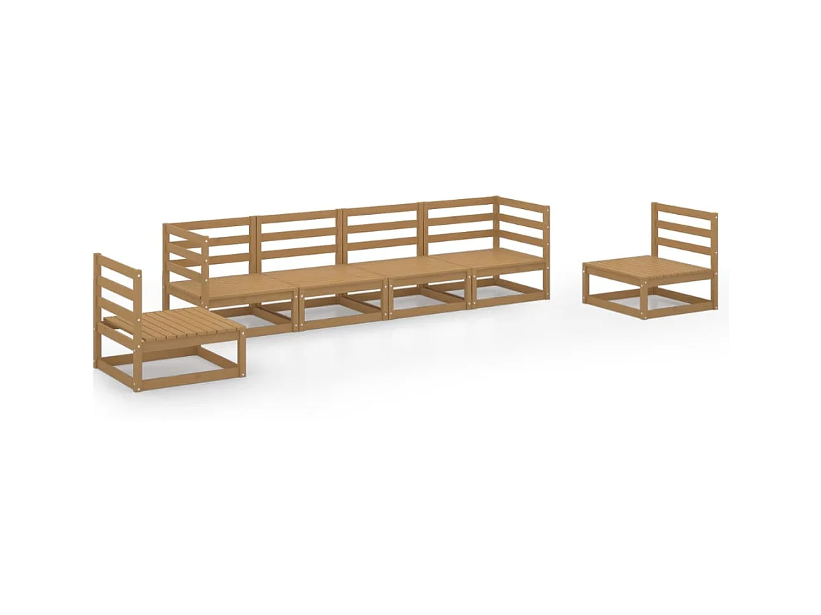 Salon de jardin 6 pcs Marron miel Bois de pin massif 11